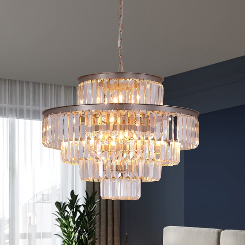 GMlixin Large Crystal Chandelier Lights 31 Inch Modern Chandeliers Hanging Pendant Light Fixture for Dining Room Living Room Entryway 17-Lights Home & Garden > Lighting > Lighting Fixtures > Chandeliers GMlixin Nickel 24 Inch 