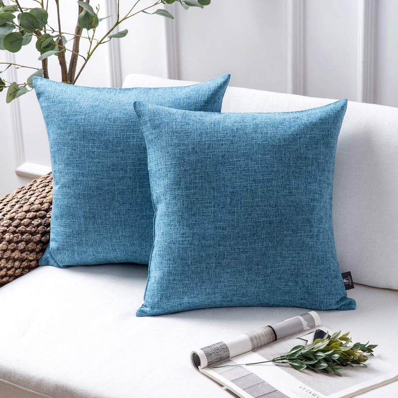 Phantoscope Throw Pillow Cover Textured Faux Linen Series Decorative Cushion Covers for Home Decor Sofa Pack of 2, Blue 20 X 20 Inches 50 X 50 Cm Home & Garden > Decor > Chair & Sofa Cushions Phantoscope   