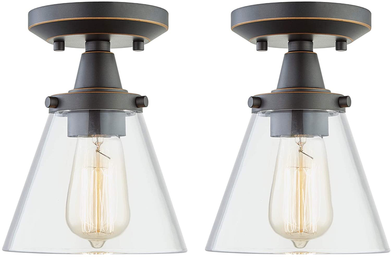 Gruenlich Semi Flush Mount Ceiling Light Fixture for Outdoor and Indoor, E26 Medium Base, Metal Housing plus Clear Glass, Bulb Not Included, 2-Pack (Oil Rubbed Bronze Finish)