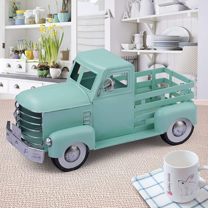 Giftchy Vintage Easter Truck Décor, Farmhouse Turquoise Truck Spring Decoration, Decorative Tabletop Storage & Pick-up Metal Truck Planter Home & Garden > Decor > Seasonal & Holiday Decorations Giftchy   