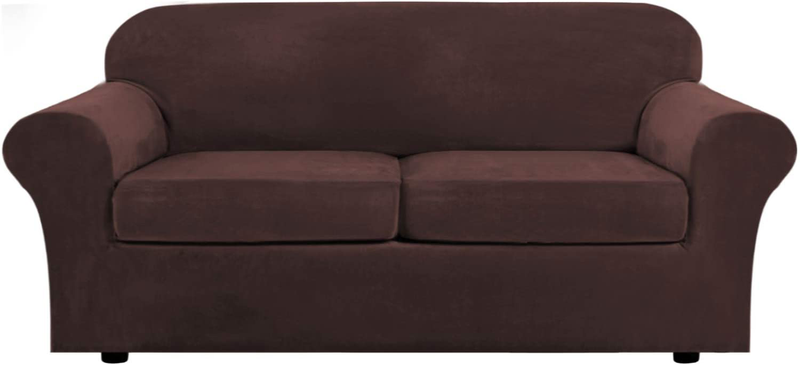 Real Velvet Plush 3 Piece Stretch Sofa Covers Couch Covers for 2 Cushion Couch Loveseat Covers (Base Cover Plus 2 Individual Cushion Covers) Feature Thick Soft Stay in Place (Medium Sofa, Ivory) Home & Garden > Decor > Chair & Sofa Cushions H.VERSAILTEX Brown Large 