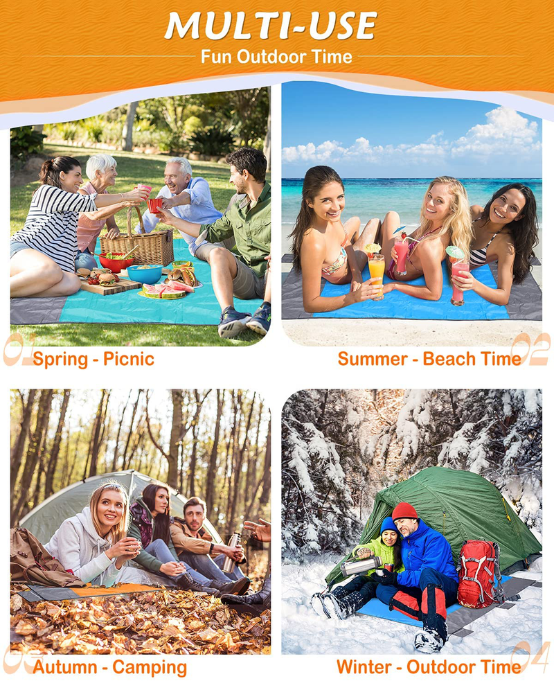 POPCHOSE Sandfree Beach Blanket, Large Sandproof Beach Mat for 4-7 Adults, Waterproof Pocket Picnic Blanket with 6 Stakes, Outdoor Blanket for Travel, Camping, Hiking Home & Garden > Lawn & Garden > Outdoor Living > Outdoor Blankets > Picnic Blankets POPCHOSE   