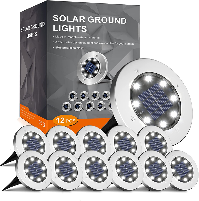 INCX Solar Ground Lights, 12 Packs 8 LED Solar Garden Lamp Waterproof In-Ground Outdoor Landscape Lighting for Patio Pathway Lawn Yard Deck Driveway Walkway White Home & Garden > Lighting > Lamps INCX Cold  