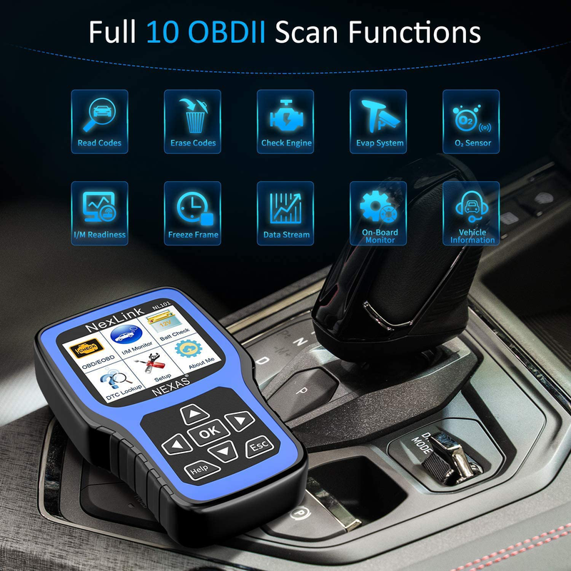 NEXAS NL101 OBD2 Scanner Check Engine Light Car Code Reader Diagnostic Scan Tool Fault Code Scanner with Battery Test for OBDII Car After 1996 [Upgrade Version] including Black Protective Case
