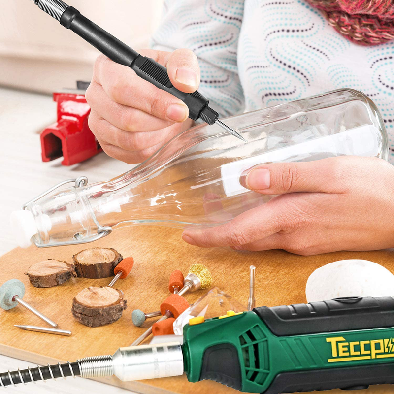 TECCPO Rotary Tool Kit, 110 Accessories, 4 Attachments, Carrying Case, 6 Variable Speed with Flex shaft, Protective Shield, Sharpening Guide, Cutting Guide, Ideal for Crafting Project and DIY  TECCPO   