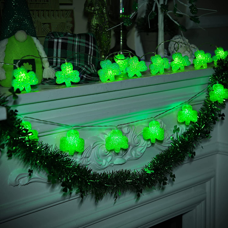 St. Patrick'S Day Decoration Lights, Irish Shamrock Crystal String Lights 6.6 Feet Fairy Lucky Clover Decorative Lights Battery Operated with Remote Control for Bedroom Party Feast Green Irish Decor Arts & Entertainment > Party & Celebration > Party Supplies Enhon   