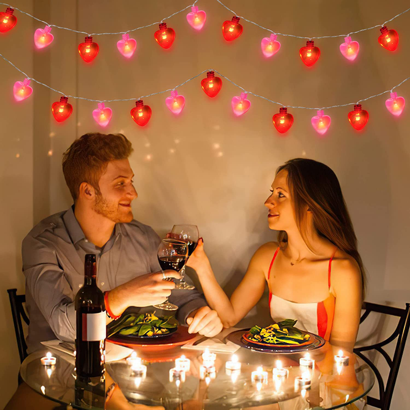 Mosoan 10FT 30 Leds Valentine'S Day Decor String Lights, 8 Light Modes Heart Lights Battery Operated, Valentines Day Decoration Lights for Bedroom Home Party Wedding Indoor Outdoor (Red Pink) Home & Garden > Decor > Seasonal & Holiday Decorations Mosoan   