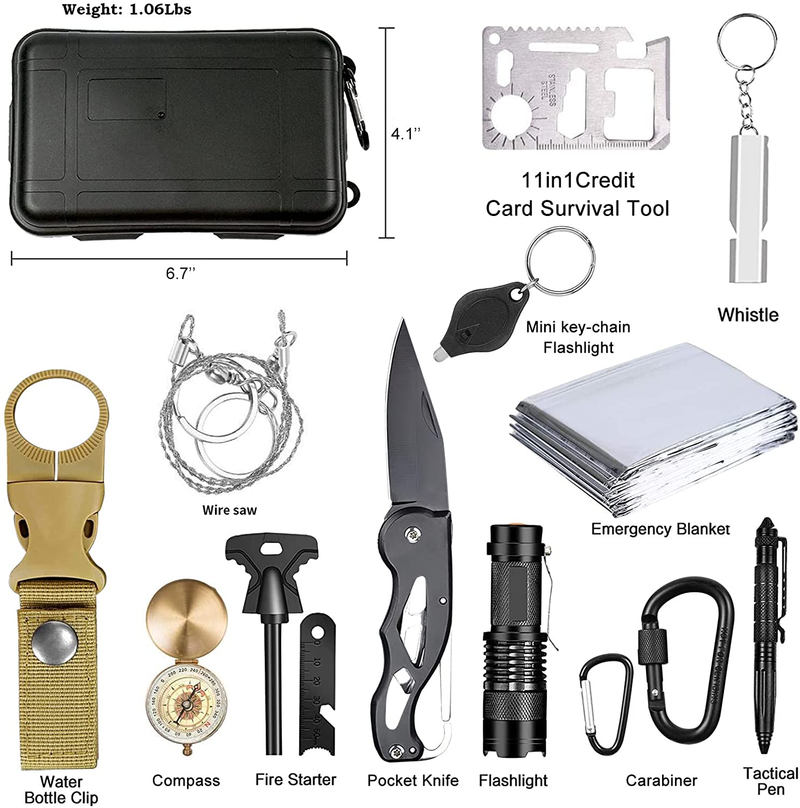 KEPEAK Survival Kit 14 in 1, Survival Gear and Equipment, Stocking Stuffers for Men Husband Father Boy, Emergency Survival Tools Accessories for Camping, Hiking, Outdoor Sporting Goods > Outdoor Recreation > Camping & Hiking > Camping Tools KEPEAK   