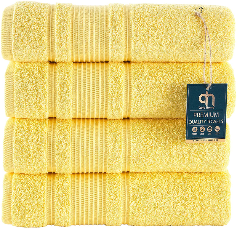 Qute Home 4-Piece Bath Towels Set, 100% Turkish Cotton Premium Quality Towels for Bathroom, Quick Dry Soft and Absorbent Turkish Towel Perfect for Daily Use, Set Includes 4 Bath Towels (White) Home & Garden > Linens & Bedding > Towels Qute Home Yellow 4 Pieces Bath Towels 