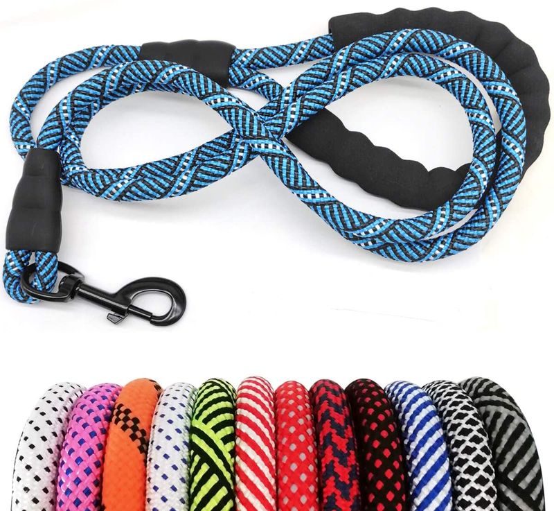 MayPaw Heavy Duty Rope Dog Leash, 6/8/10 FT Nylon Pet Leash, Soft Padded Handle Thick Lead Leash for Large Medium Dogs Small Puppy Animals & Pet Supplies > Pet Supplies > Dog Supplies MayPaw blue black 1/2" * 8' 