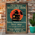 Metal Sign Retro Witch Old Salem Witch Hotel Halloween Paper Sign Home Decoration Wall Living Room Best Gift for Friends 12x8 inch