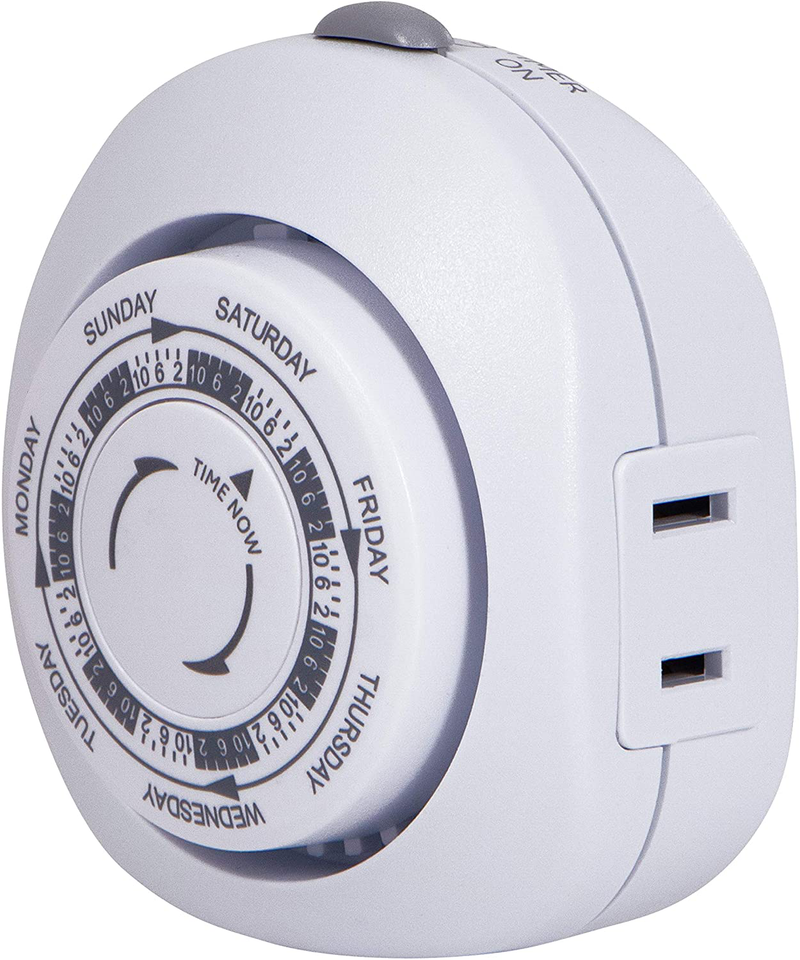 GE 7-Day Vacation Indoor Plug-In Mechanical Timer, 1 Polarized Outlet, Pre-Programmed On/Off Times for Home Security, Ideal for Lamps, Seasonal Lighting, Small Appliances, 15151,Vacation 1-Outlet | Gray/White Home & Garden > Lighting Accessories > Lighting Timers GE Polarized Outlet | 7-Day Pre-Programmable  
