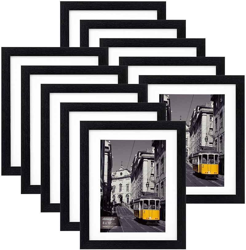 eletecpro 8x10 Picture Frames Set of 10,Display 4x6 or 5x7 Photo Frame with Mat or 8x10 Without Mat,Wall Gallery Photo Frames,Table Top Display or Wall Mounting (Black, 8x10) Home & Garden > Decor > Picture Frames eletecpro Black 8x10 