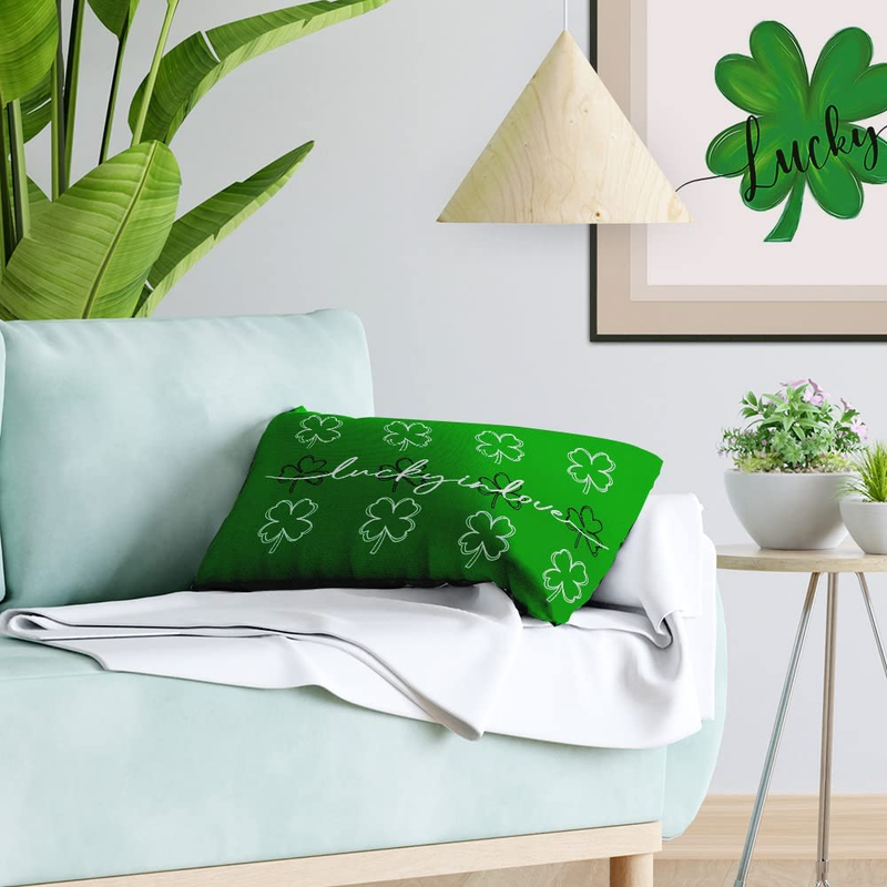 St Patricks Day Pillow Cover 12X20 Inch Farmhouse St Patricks Day Decor for Home Shamrock Lucky Four Leaf Clover St Patricks Pillows Decorative Throw Pillows St Patricks Day Decorations A493-12