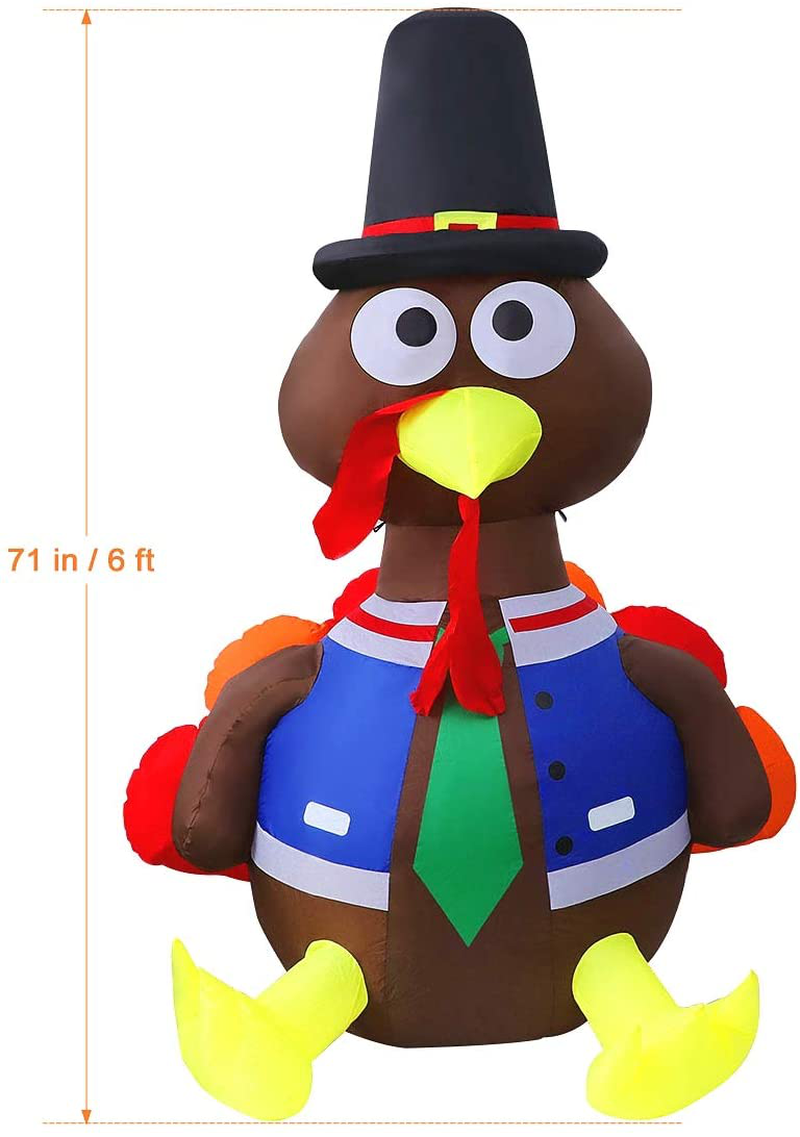 MAOYUE 6ft Inflatable Turkey Thanksgiving Inflatable Outdoor Decorations Blow up Turkey Built-in Rotating LED Colorful Lights with Tethers, Stakes, Thanksgiving Decorations for Outdoor, Yard, Garden Home & Garden > Decor > Seasonal & Holiday Decorations& Garden > Decor > Seasonal & Holiday Decorations MAOYUE   