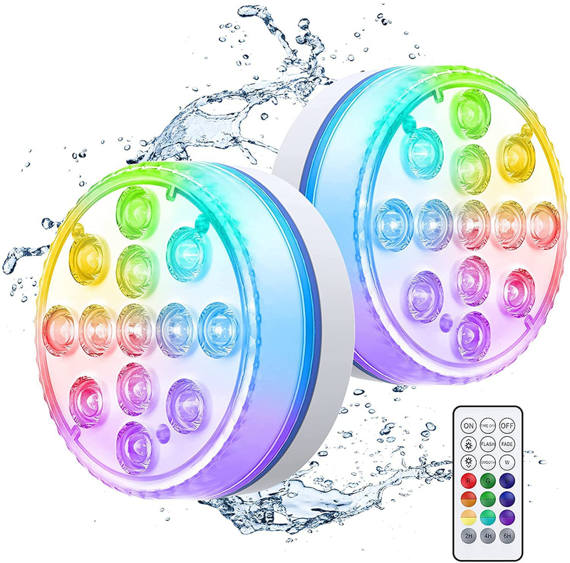 SPOMR Submersible Led Lights, IP68 Full Waterproof Pool Lights with Battery Remote Control, 13 Bright Beads 16 RGB Color Changing LED Shower Light for Party/Festival/Pool (6)