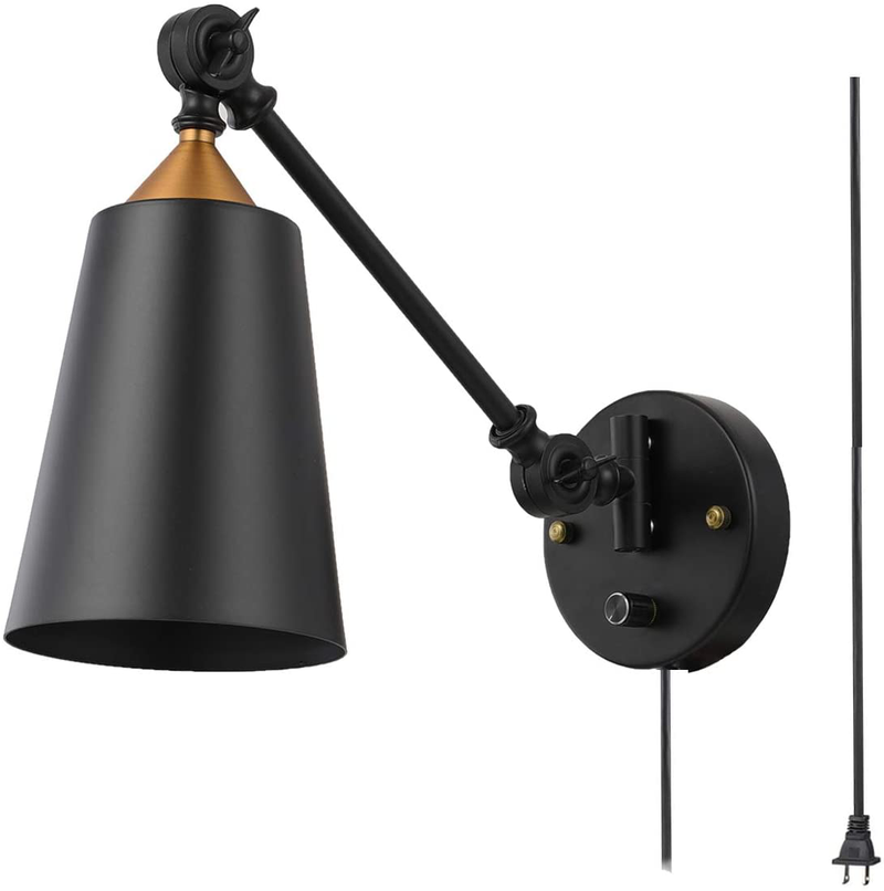 Pauwer Industrial Plug in Wall Sconces Set of 2 with on off Switch Vintage Edison Swing Arm Wall Lamp Black Metal Shade Wall Light Fixtures Home & Garden > Lighting > Lighting Fixtures > Wall Light Fixtures KOL DEALS   