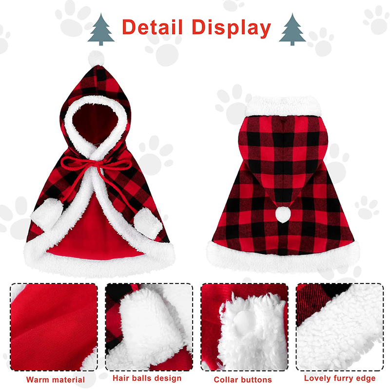 Pedgot Christmas Cat Dog Costume Pet Santa Cape with Xmas Hat Cat Collars with Bell and Bowtie Cat Cloak Pet Costume for Party Cosplay Christmas Pet Dress Up