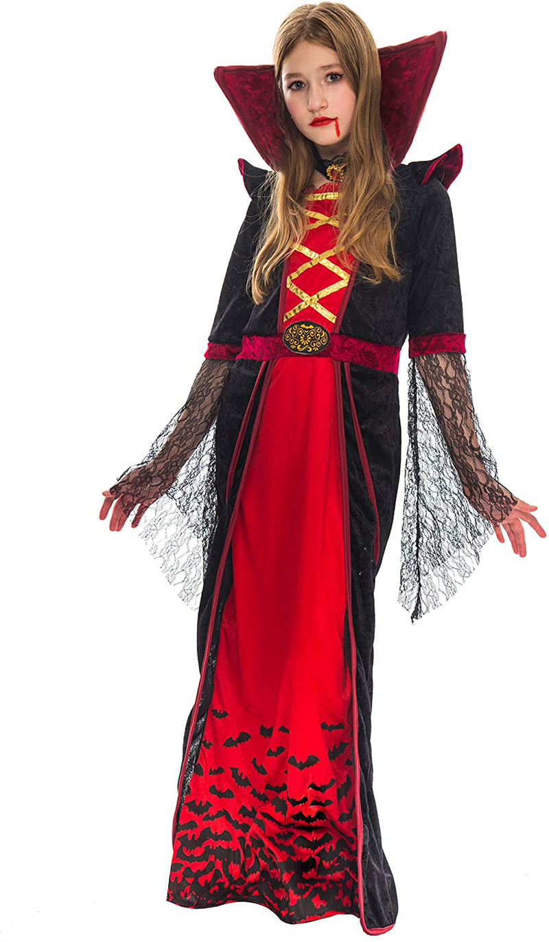 Royal Vampire Costume for Girls Deluxe Set Halloween Gothic Victorian Vampiress Queen Dress Up Party Apparel & Accessories > Costumes & Accessories > Costumes Spooktacular Creations Medium  