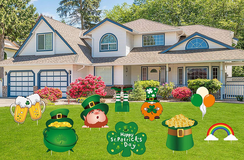 Geefuun 9PCS St. Patrick'S Day Yard Sign Decorations - Leprechaun/Shamrock/Irish Saint Patty'S Day Lawn Outdoor Decor with Stakes