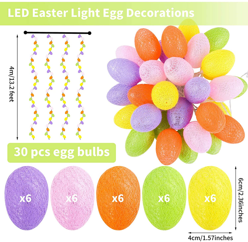 ELCOHO 13.2 Feet 30 Lights Easter Eggs String Lights Cotton Egg String Lights LED Cotton Thread Easter Egg for Easter, Party, Home Decorations