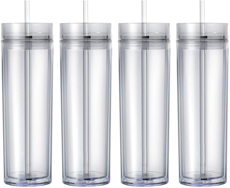 Maars Drinkware Double Wall Insulated Skinny Acrylic Tumblers with Straw and Lid, 16 oz. (4 pack, Clear) Home & Garden > Kitchen & Dining > Tableware > Drinkware Maars Drinkware Clear 4 pack 