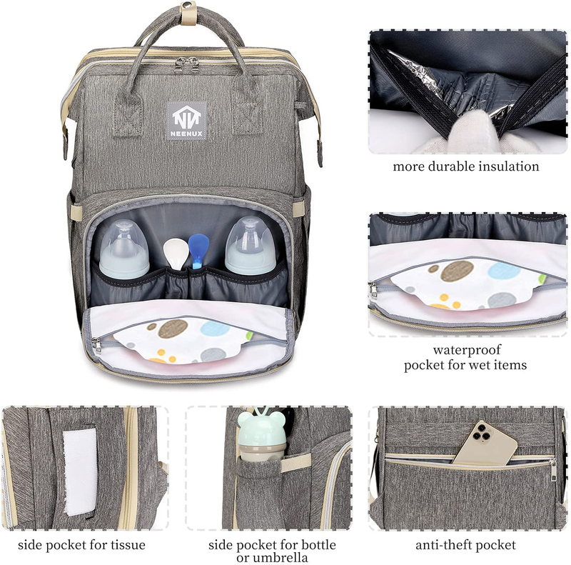 NEENUX Diaper Bag Backpack - 3 in 1 Diaper Bag with Changing Station, Baby Bag Backpack, Travel Bassinet Foldable Baby Bed, Portable Changing Pad, Diaper Bags for Baby Girl and Boy, USB Charging Port Sporting Goods > Outdoor Recreation > Camping & Hiking > Mosquito Nets & Insect Screens NEENUX   