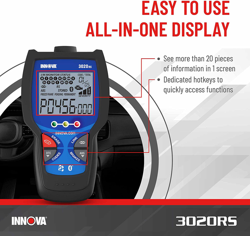 INNOVA 3020RS Code Scanner - Professional OBD2 Scanner - Emission Test Scan Tool - ABS - RepairSolutions2 App - Check Engine Light Code Reader  ‎Innova Electronics Corp.   