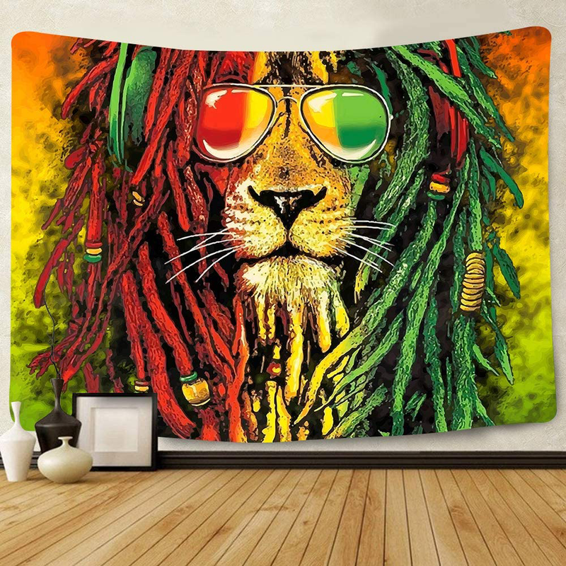 Simsant Rasta Rastafarian Tapestry Lion Head Bob Tapestry Wall Hanging Backdrop for Living Room Bedroom Dorm Psychedelic Decor Tapestry (80"x60") Home & Garden > Decor > Artwork > Decorative Tapestries Simsant 80"x60"  