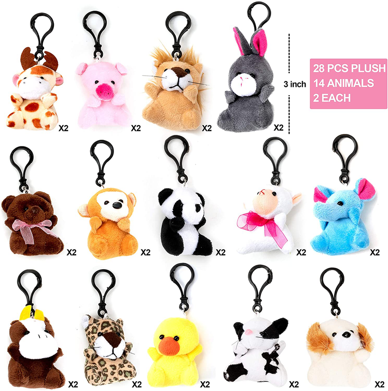 JOYIN 28 Pack Valentines Day Gifts Cards for Kids with Animal Plush Toy Key Chain Stress Relief Fidget Toy for Valentine'S Classroom Exchange Cards and Valentines Party Favor
