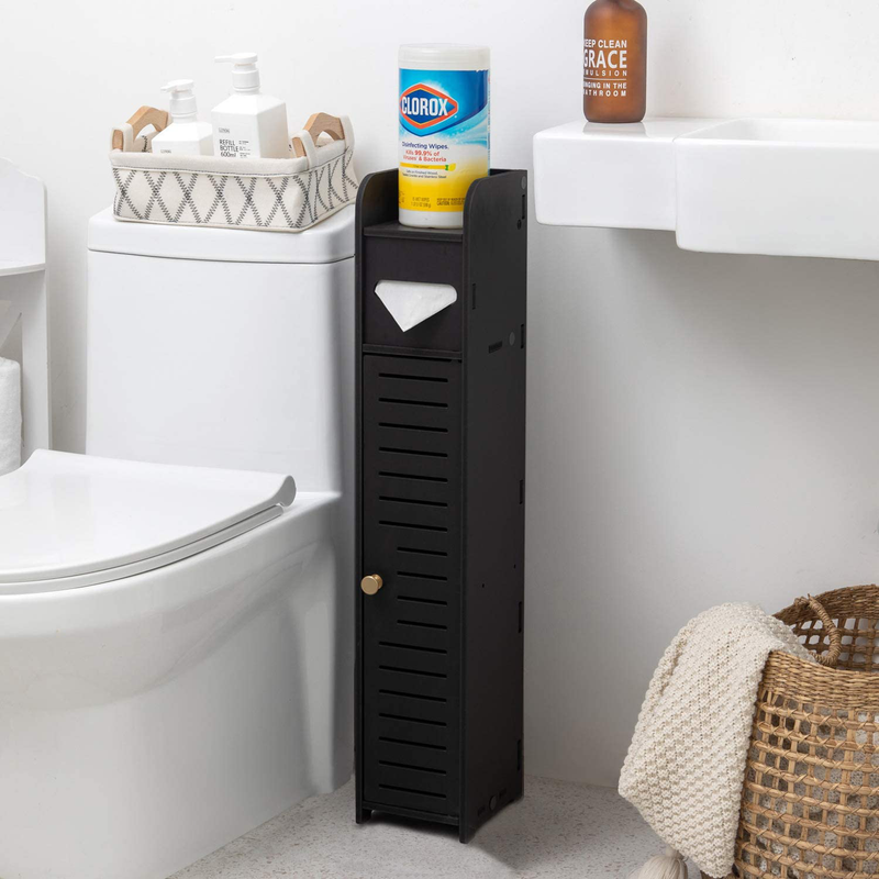 Small Bathroom Storage Corner Floor Cabinet with Doors and Shelves,Thin Toilet Vanity Cabinet,Narrow Bath Sink Organizer,Towel Storage Shelf for Paper Holder,White by AOJEZOR Home & Garden > Household Supplies > Storage & Organization AOJEZOR Black 31.5''H 