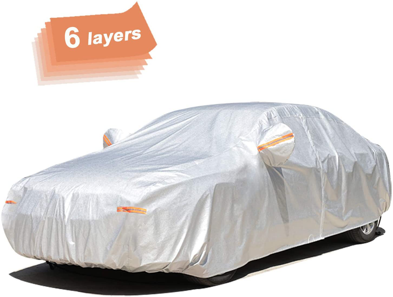 SEAZEN 6 Layers SUV Car Cover Waterproof All Weather, Outdoor Car Covers for Automobiles with Zipper Door, Hail UV Snow Wind Protection, Universal Full Car Cover(Length Up to 175")  SEAZEN S3-3XXL Fit Sedan-Length（201" To 209")  