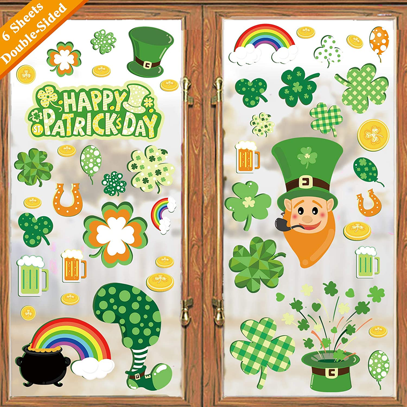 Ivenf St. Patrick'S Day Decorations Window Clings Decor, Extra Large Shamrock Decal Stickers for Kids School Home Office Accessories Party Supplies Gifts, 6 Sheets 79 Pcs Arts & Entertainment > Party & Celebration > Party Supplies Ivenf Shamrock and Leprechaun  