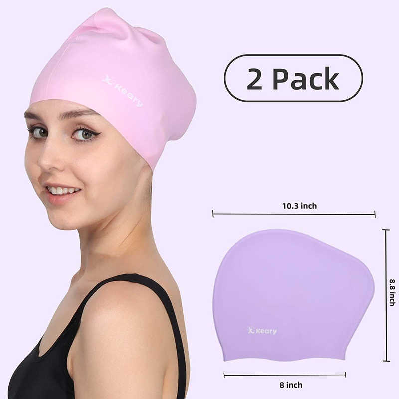 Keary 2 Pack Updated Silicone Swim Cap for Long Hair Women Girl Waterproof Bathing Pool Swimming Cap Cover Ears to Keep Your Hair Dry, 3D Soft Stretchable Durable and Anti-Slip, Easy to Put On and Off Sporting Goods > Outdoor Recreation > Boating & Water Sports > Swimming > Swim Caps Keary   