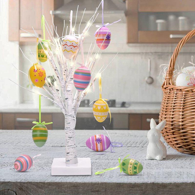Easter Decorations for the Home 18 Inch 36 LED Lights White Birch Tree with 10 Easter Egg Ornaments, Battery Operated Table Centerpiece for Easter Decor Clearance, Spring Wedding Festival Decorations