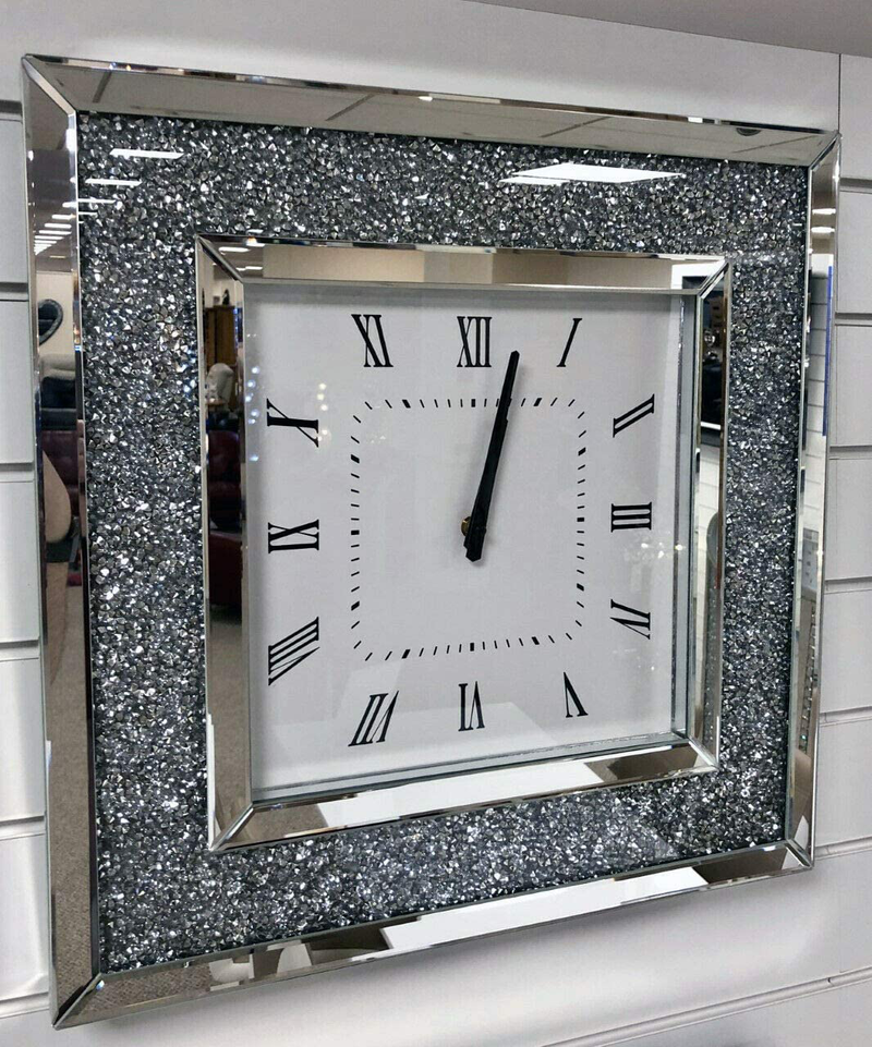 Sassy Home Crush Diamante Crystal Mirrored Square Wall Clock, one Colour, 50 x 50 x 4.5cm Home & Garden > Decor > Clocks > Wall Clocks Sassy Home   