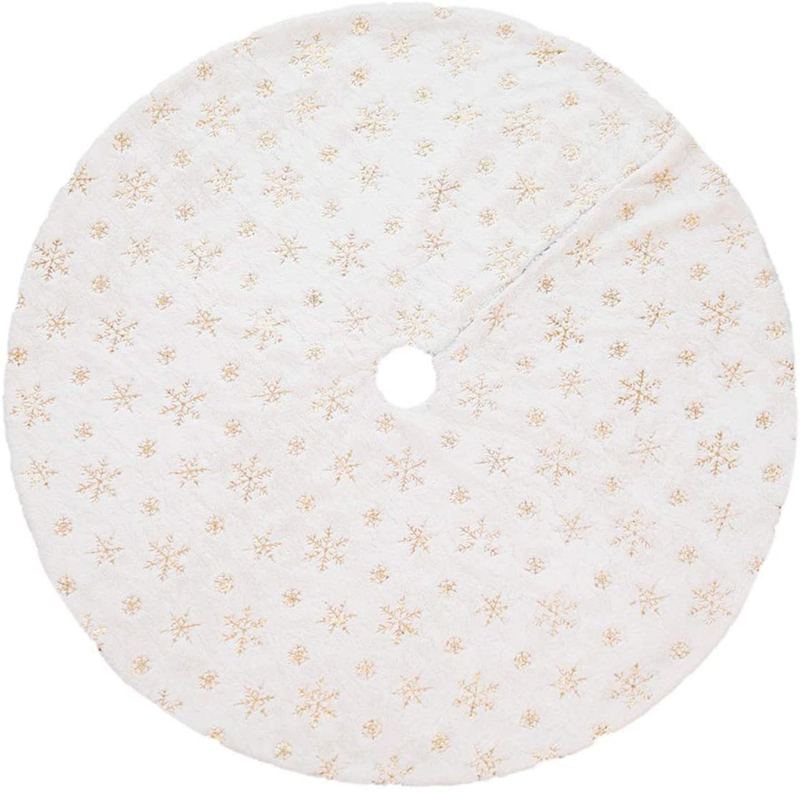 Christmas Tree Skirt 36'' White Plush Tree Skirt Holiday Tree Ornaments Decoration for Merry Christmas Winter New Year House Decoration Supplies (36''(90cm)-White) Home & Garden > Decor > Seasonal & Holiday Decorations > Christmas Tree Skirts Yansanido 48''(122cm)-white With Gold Snowflake  