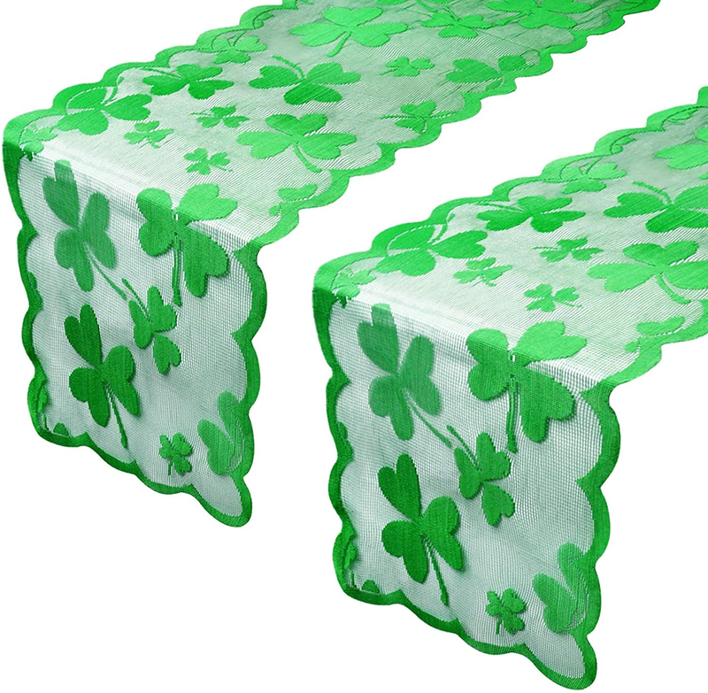 CNVOILA St Patricks Day Decorations, Irish Decor Table Runner with Irish Clover, 13" X 72" Lace Shamrock Clover Greening Table Linen for Holiday and Spring – 1 Pack Arts & Entertainment > Party & Celebration > Party Supplies CNVOILA Green Shamrock Lace 2 Pack  