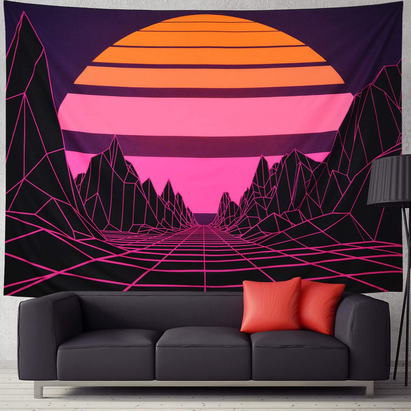 Sun Tapestry Mountain Tapestry Abstract Purple Mountains Tapestry Retro Geometric Wave Tapestry Wall Hanging for Living Room Dorm (M- 59.1" × 51.2", Purple Mountain) Home & Garden > Decor > Artwork > Decorative Tapestries Leofanger   