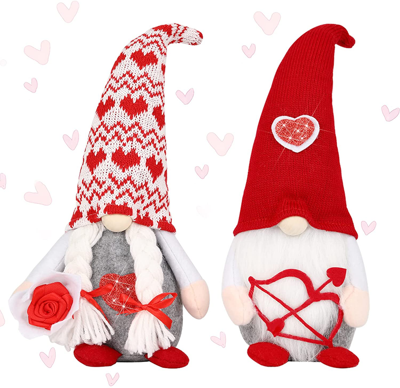 Luxspire 2Pack Valentines Gnome Valentine Day Decorations, Gnome Plush Handmade Sweet Valentines Day Gnome Plush Elf Doll Decorations Plush Doll Gift for Valentine'S Day, Tiered Tray Tabletop Decor Home & Garden > Decor > Seasonal & Holiday Decorations Luxspire   