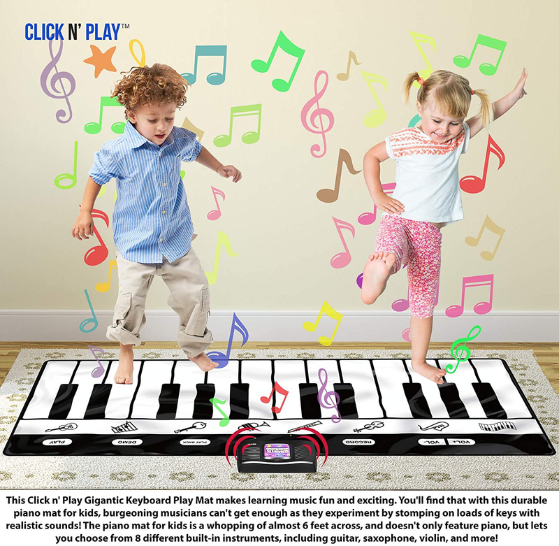 Click N' Play Gigantic Keyboard Play Mat, 24 Keys Piano Mat, 8 Selectable Musical Instruments + Play -Record -Playback -Demo-mode