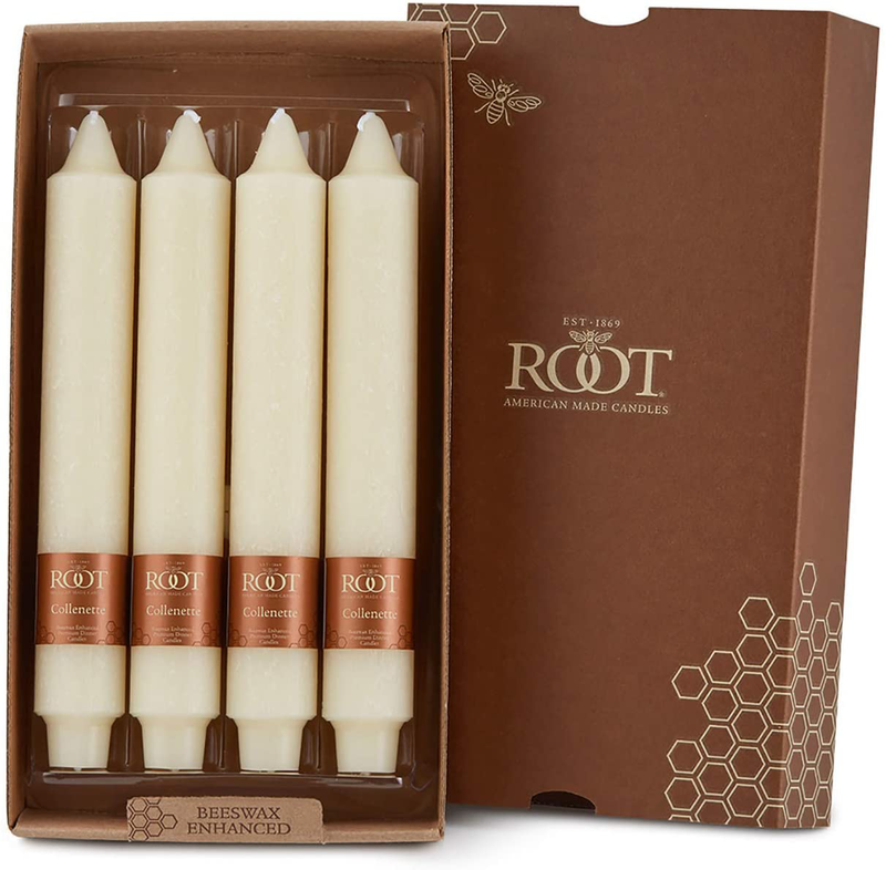 Root 9-Inch Unscented Timberline Collenette Candles, Ivory, Box of 4
