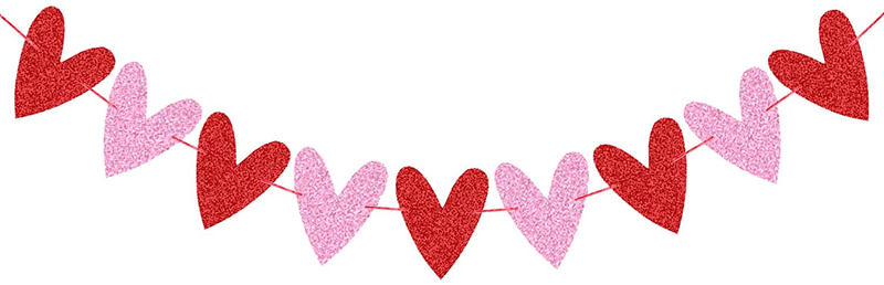 FAKTEEN Pre-Strung Red & Pink Glittery Heart Banner for Valentine'S Day Decorations, Garland Wedding Engagement Bachelorette Party Supplies Arts & Entertainment > Party & Celebration > Party Supplies FAKTEEN   