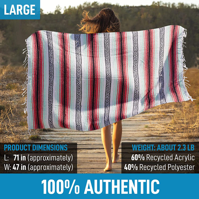 Handcrafted Large Mexican Blankets, Artisanal Handwoven Serape Blanket, Authentic Falsa Blanket, Beach Blanket, Camping Blanket, Picnic Blanket, Outdoor Blanket, Boho Throw Blankets, Mint Orange