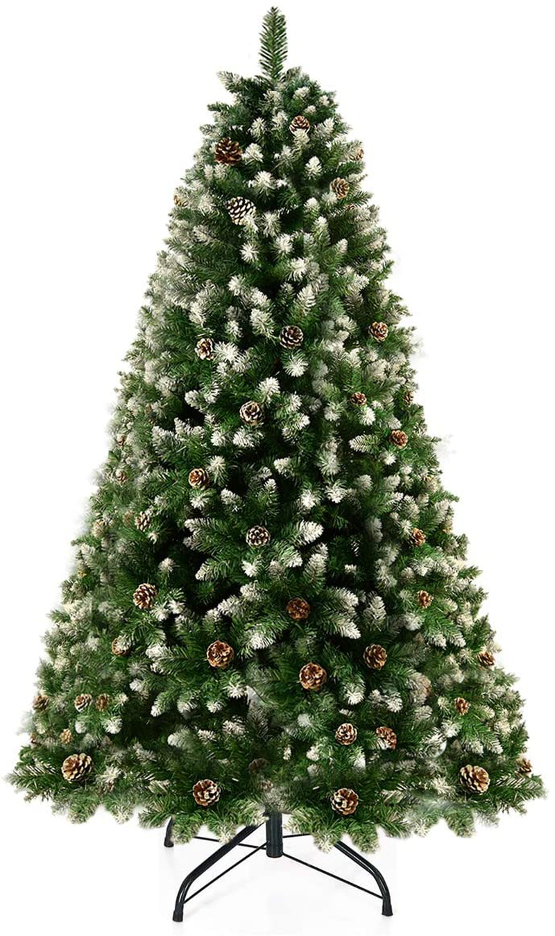 Timechee 6FT Artificial Christmas Tree,Snow Flocked Tree with Pine Cones and Metal Stand, Holiday Xmas Tree for Festival Indoor Outdoor Décor (800 Branch Tips) Home & Garden > Decor > Seasonal & Holiday Decorations > Christmas Tree Stands Timechee 1200 branch tips  