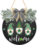 St Patrick'S Day Wreath for Front Door Decor Welcome Sign Shamrock Gnomes Pattern Hanging Door Sign with Greenery & Bow Wooden round St Patricks Day Decoration for the Home Farmhouse Decor 12X12 Inch Arts & Entertainment > Party & Celebration > Party Supplies Asoulin BLACK  