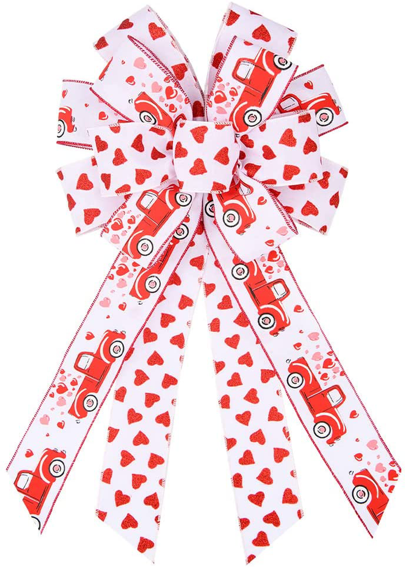 Large Valentine'S Day Bows for Wreath, Red Truck Heart White Wreath Bow for Valentine'S Décor - Valentine'S Day Bow for Front Door Indoor Outdoor Wall Decoration Supplies Ornament Home & Garden > Decor > Seasonal & Holiday Decorations Hying   