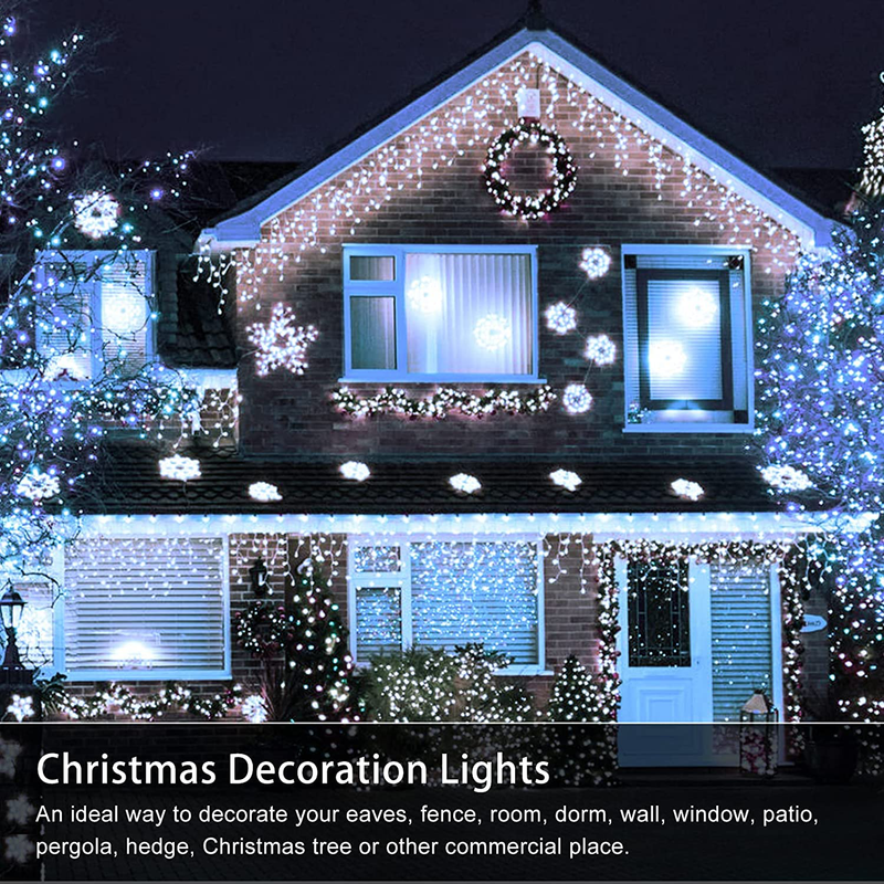 Christmas Decorations Lights Outdoor, 400 LED 32.8 FT 8 Modes 75 Drops Fairy String Curtain Lights for Christmas Decor Eaves Window Party Yard Garden Indoor (Cold White)