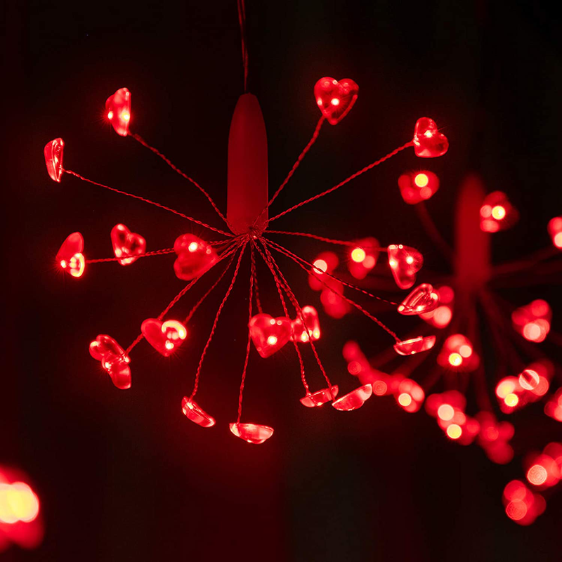Red Firework Curtain Lights, 160 Heart Shaped Red LED String Lights, Window USB Plug in Fairy Lights for Mother'S Day Valentine'S Day Wedding Bedroom Party Garden Umbrella Light Decoration