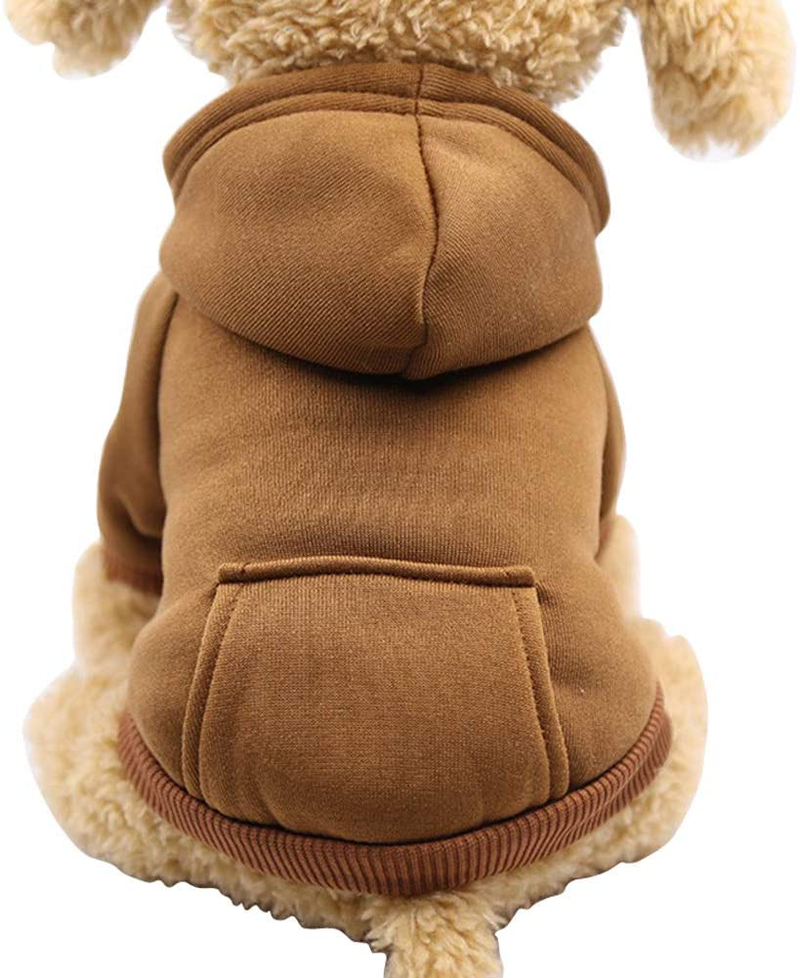 Jecikelon Winter Dog Hoodie Sweaters with Pockets Warm Dog Clothes for Small Dogs Chihuahua Coat Clothing Puppy Cat Custume (Coffee, Medium)